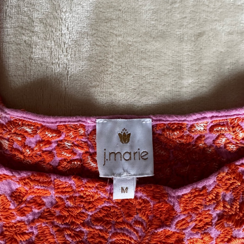J. Marie The Rae Dress Pink Orange Embroidered Cotton Mini Women’s Size M - Picture 5 of 8